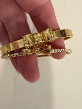 Gold Bow Accent Bangle Duo - Women Jewelry